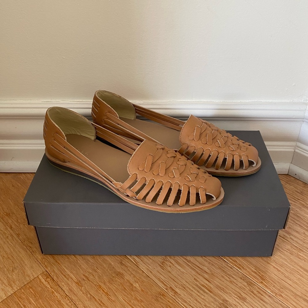 Nisolo Almond Huaraches Sandals Leather Woven US 9/9.5 Flats NIB New Shoes